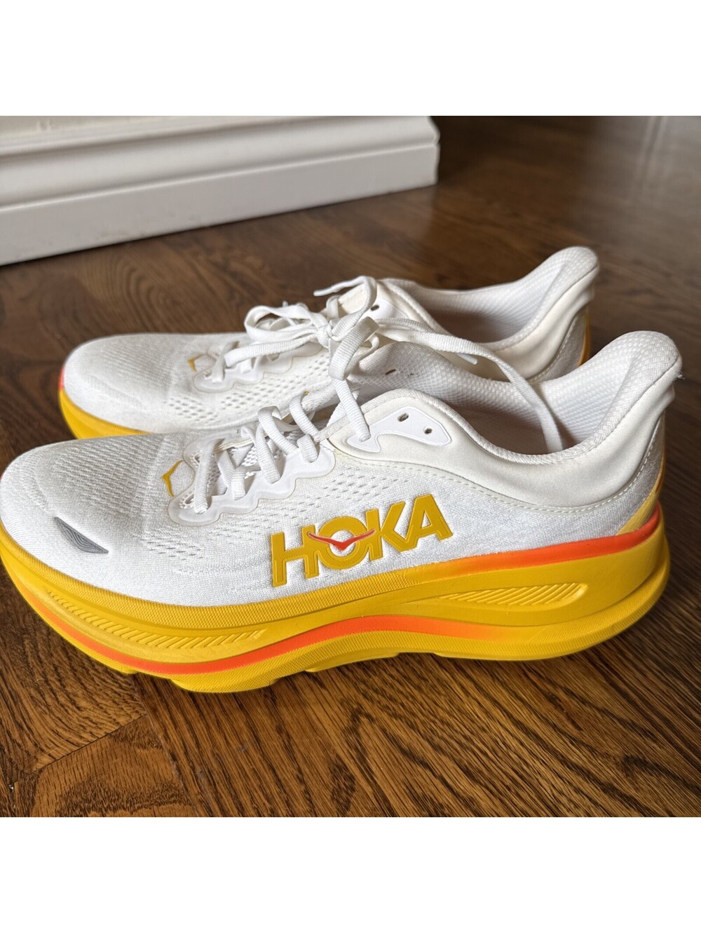 HOKA Bondi 9 Frost/Sunflower White Yellow Orange Men's Running Shoes M 10.5D